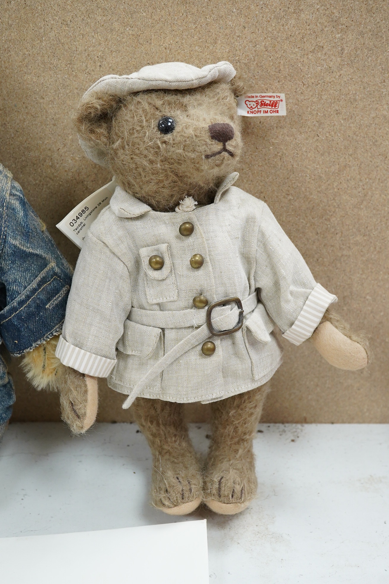 A Steiff yellow tag Ralph Lauren Polo bear, 36cm, a Steiff white label Teddy bear, Livingston with certificate (2)